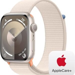 Apple Watch Series 9 [GPS 45mm] Smartwatch with Starlight Aluminum Case with Starlight Sport Loop One Size.
